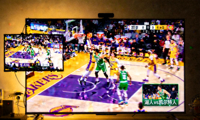 画中画小窗同步播放的NBA常规赛湖人迎战凯尔特人直播画面