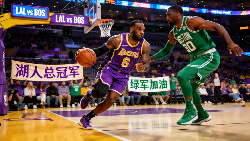NBA常规赛洛杉矶湖人主场迎战波士顿凯尔特人的比赛画面